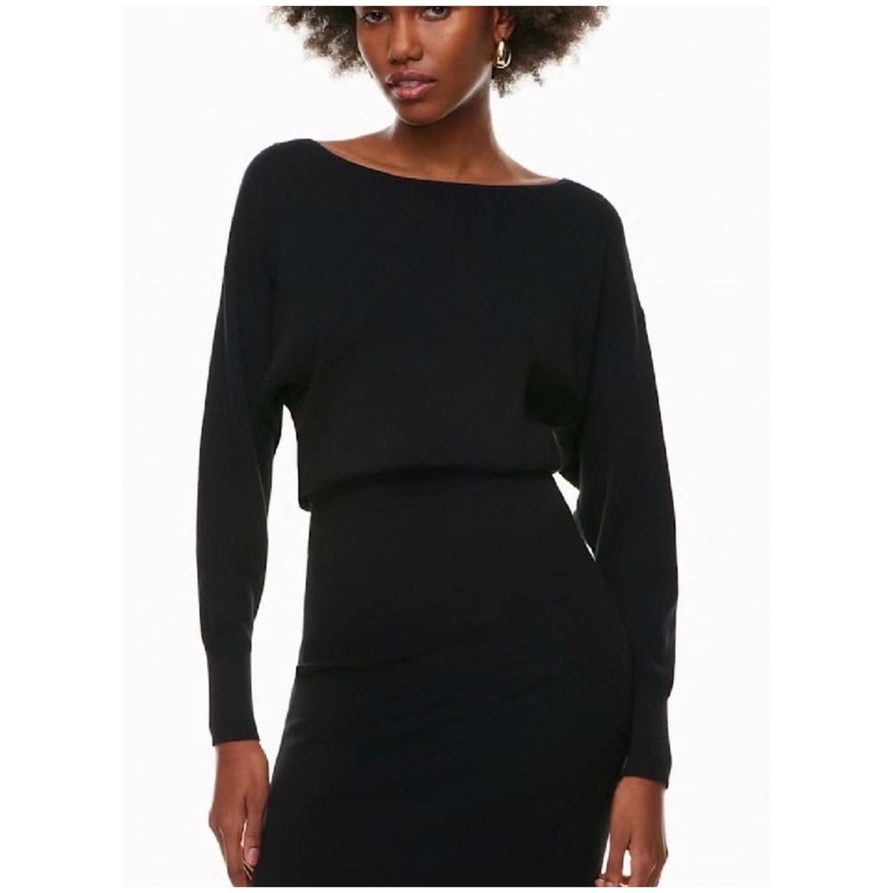Aritzia Babaton Mini Continent Dress Womens 2XS Black Dolman Boat Neck Knit